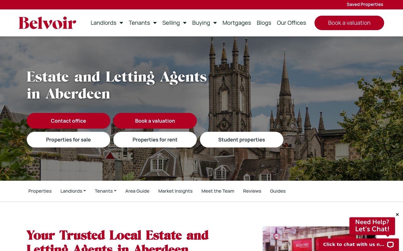 Belvoir Aberdeen website screenshot