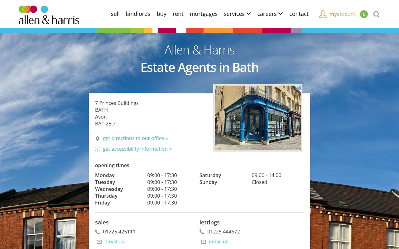 Allen and Harris Estate Agents Bath website screenshot