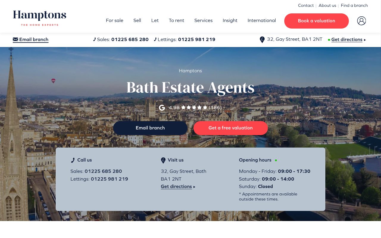 Hamptons Estate and Letting Agents Bath website screenshot