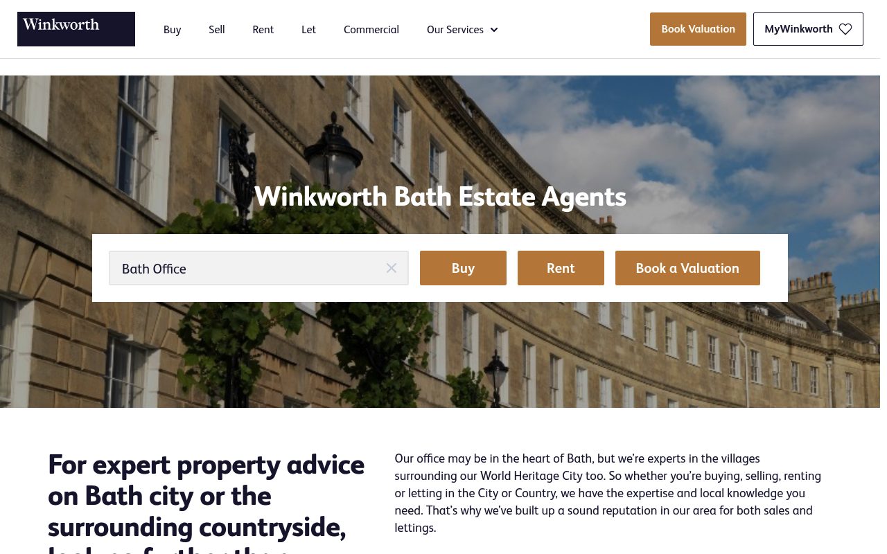 Winkworth Bath Estate Agents website screenshot