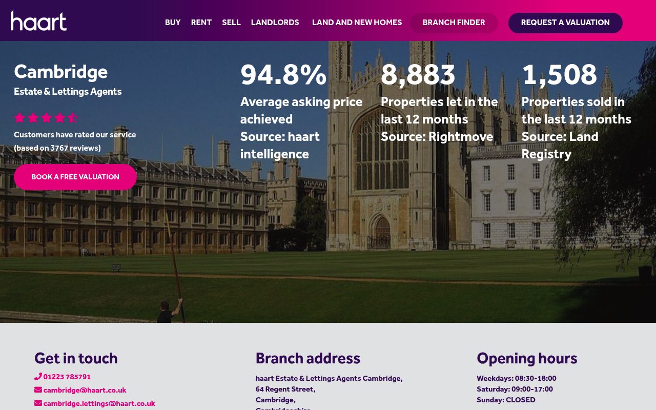 haart Estate and Lettings Agents Cambridge website screenshot