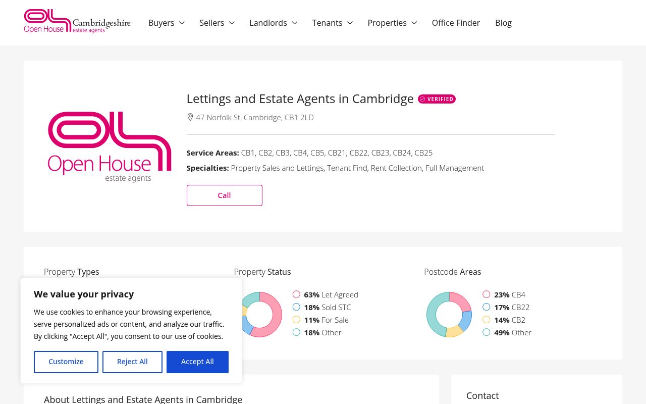 Open House Estate Agents Cambridge website screenshot