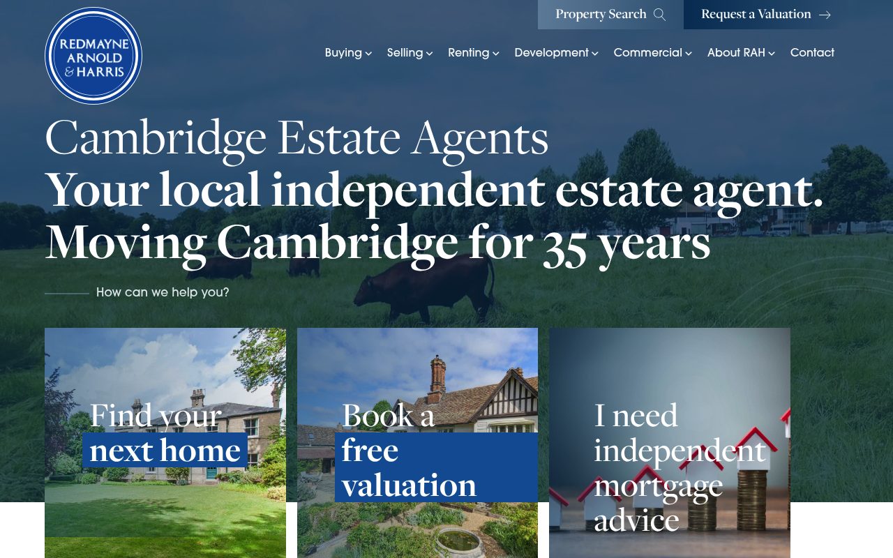 Redmayne Arnold & Harris Cambridge Estate Agent website screenshot