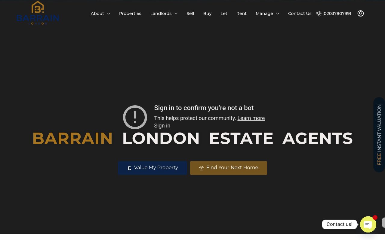 Barrain London Canary Wharf Estate Agents website screenshot