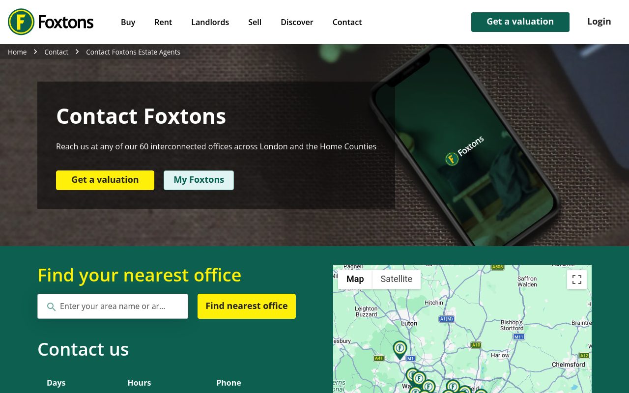 Foxtons Canary Wharf Estate Agents website screenshot