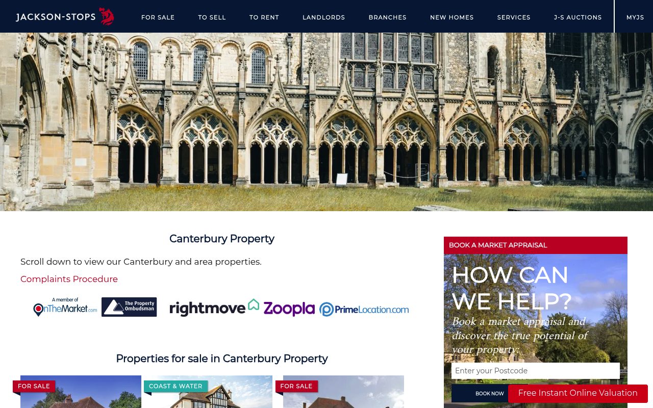 Jackson-Stops Estate Agents Canterbury website screenshot