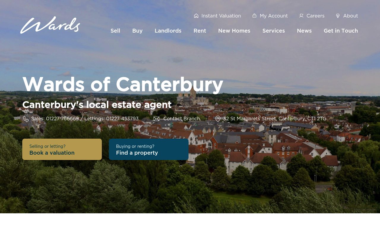 Wards of Canterbury Estate Agents website screenshot