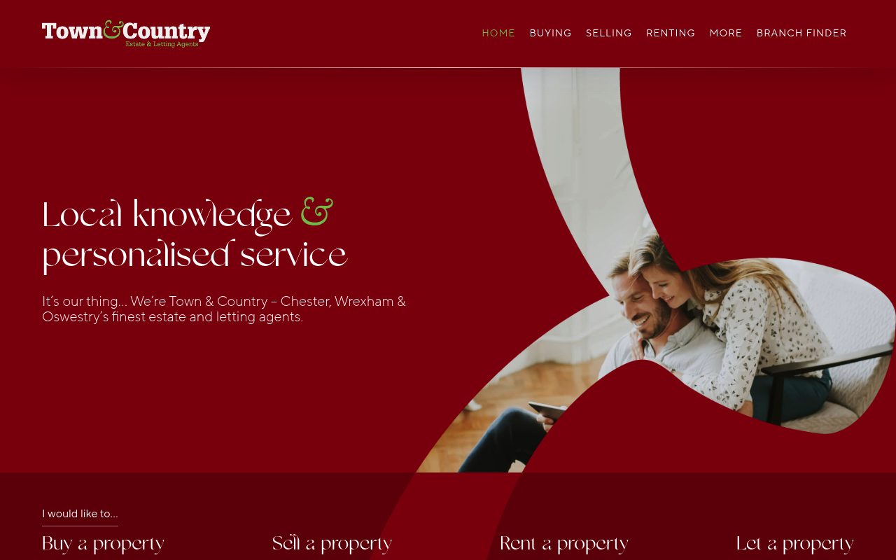 Town & Country Estate and Lettings Agents website screenshot