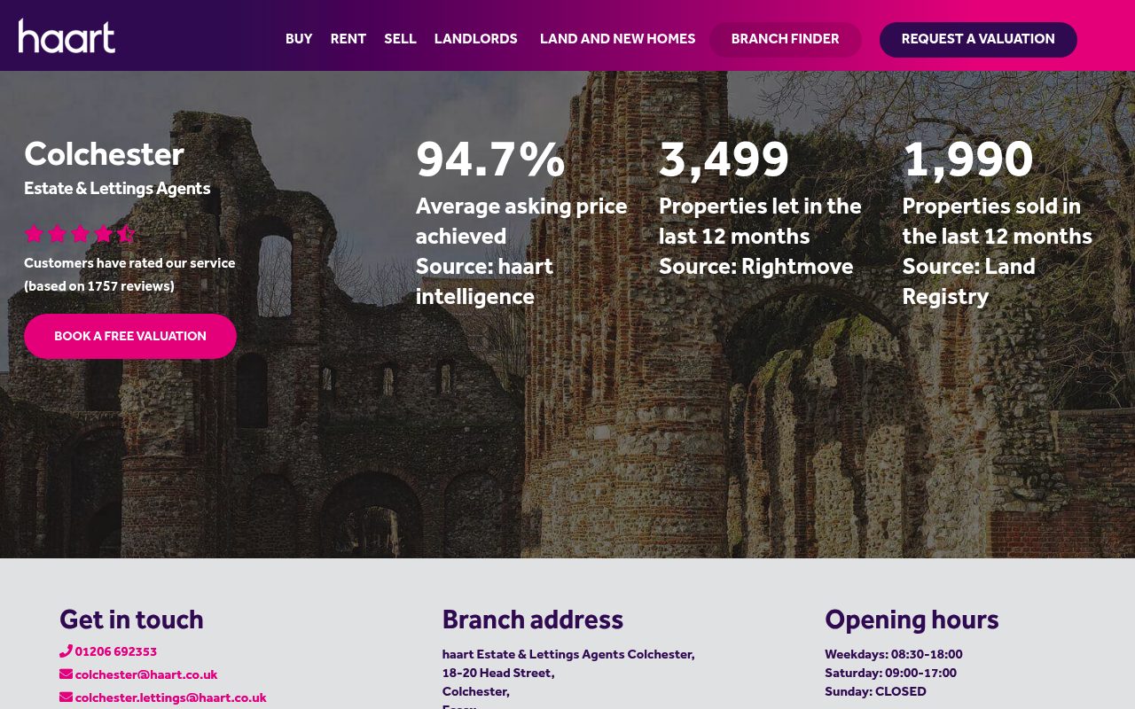 haart Estate and Lettings Agents Colchester website screenshot