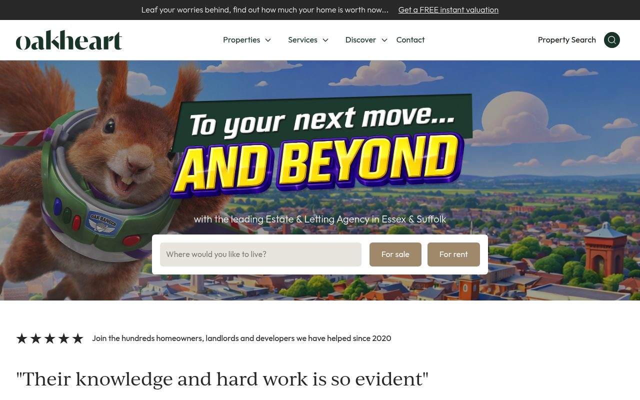 Oakheart Property - Colchester Estate and Letting Agency website screenshot