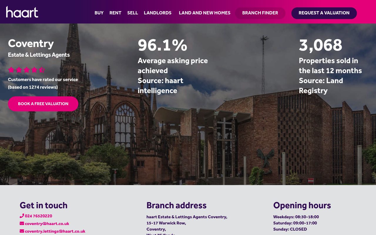 haart Estate and Lettings Agents Coventry website screenshot