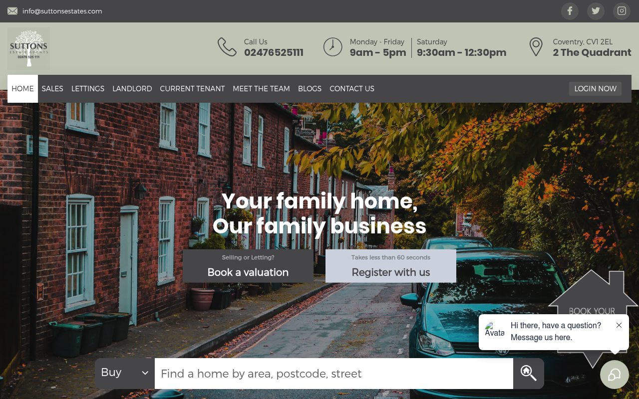 Suttons Estate & Letting Agents Coventry website screenshot
