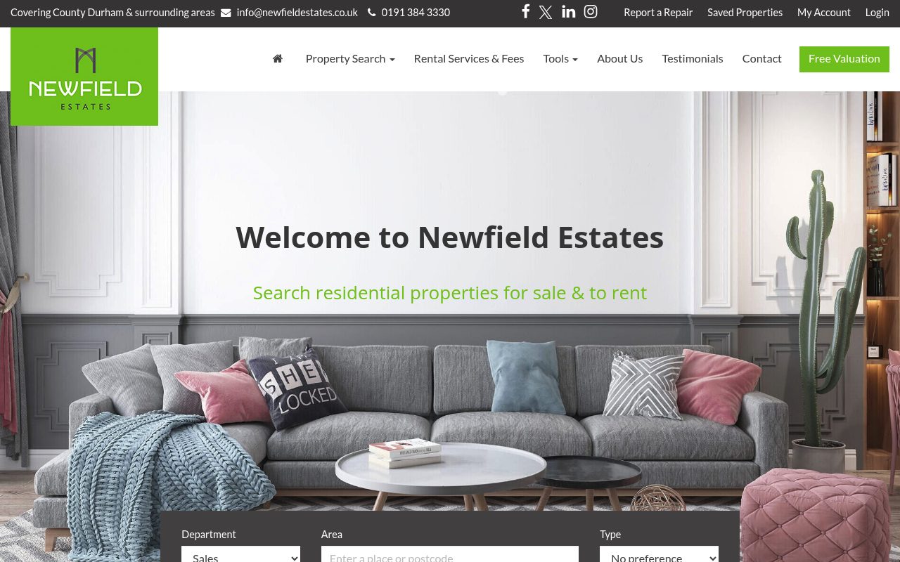 Newfield Estates - Sales and Lettings website screenshot