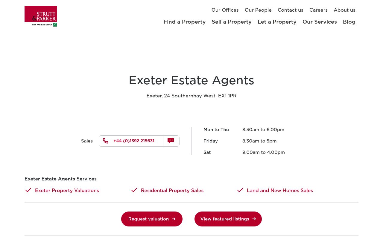 Strutt & Parker Exeter Estate Agents website screenshot