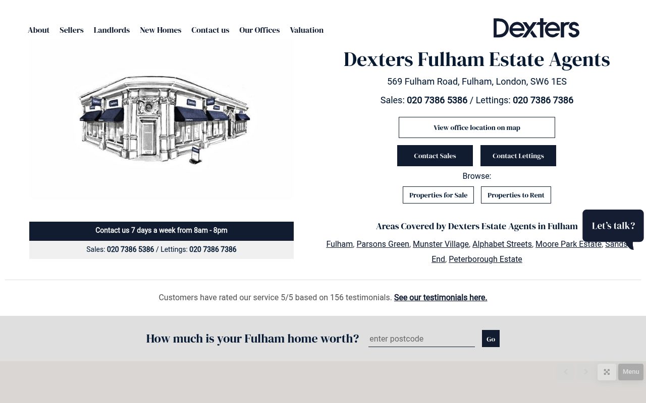 Dexters Fulham Estate Agents website screenshot