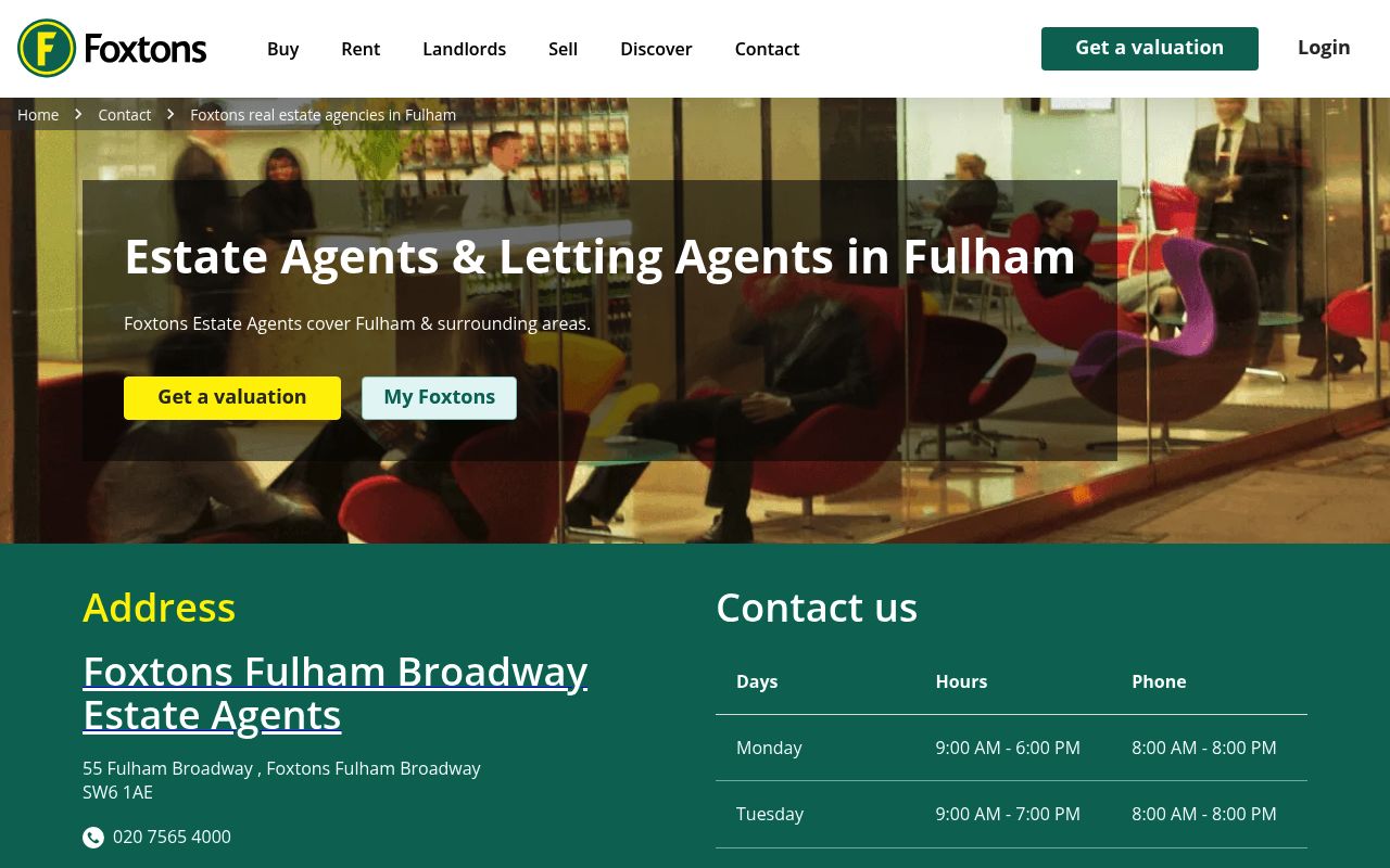 Foxtons Fulham Broadway website screenshot
