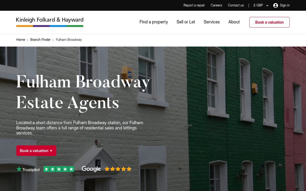 Kinleigh Folkard & Hayward Fulham Broadway Estate & Lettings Agents website screenshot