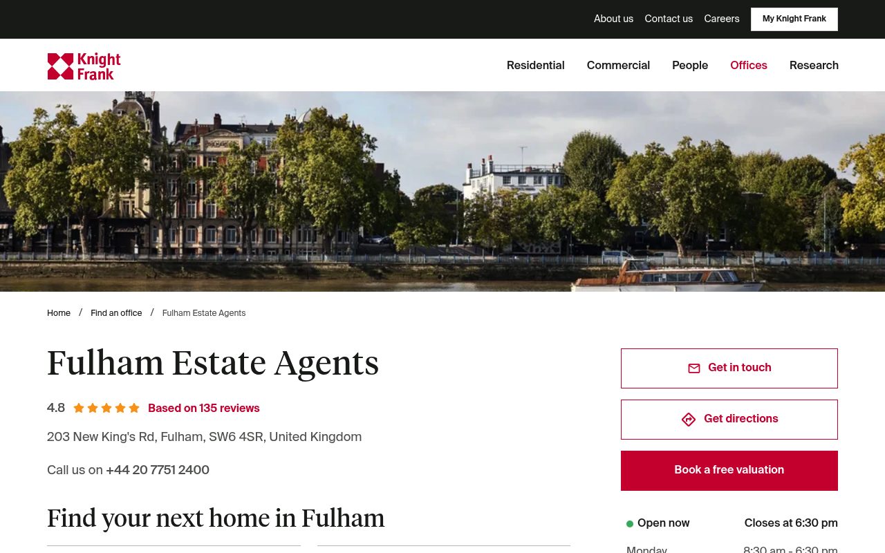 Knight Frank Fulham Estate Agents website screenshot