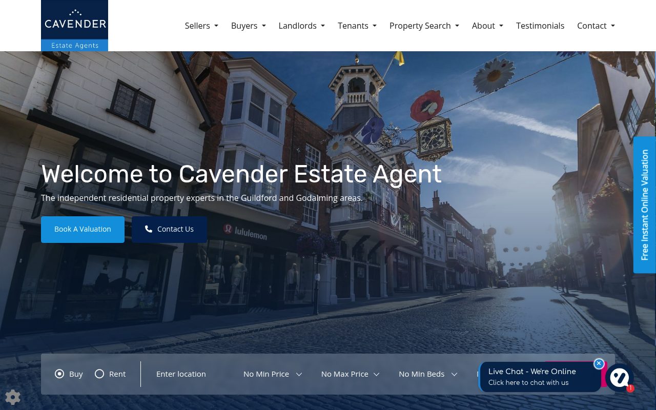 Cavender Estate Agent Guildford Surrey website screenshot