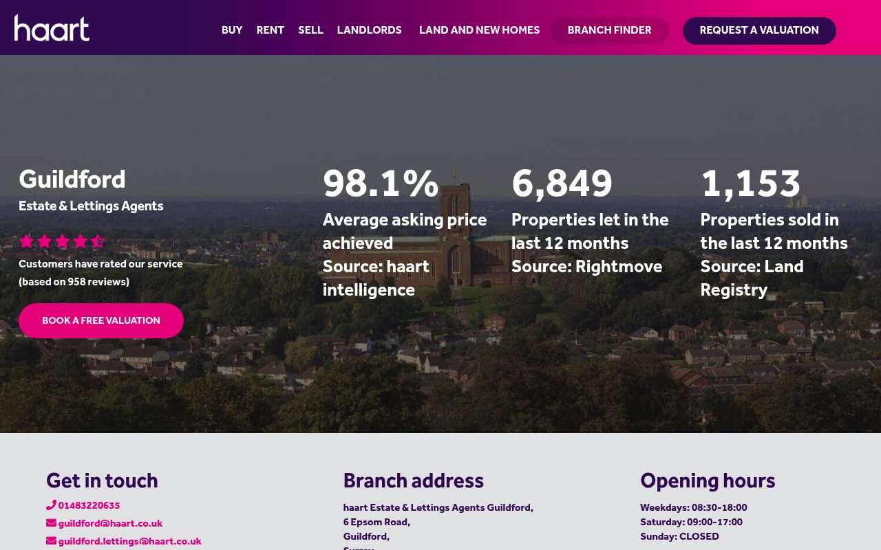 haart Estate and Lettings Agents Guildford website screenshot