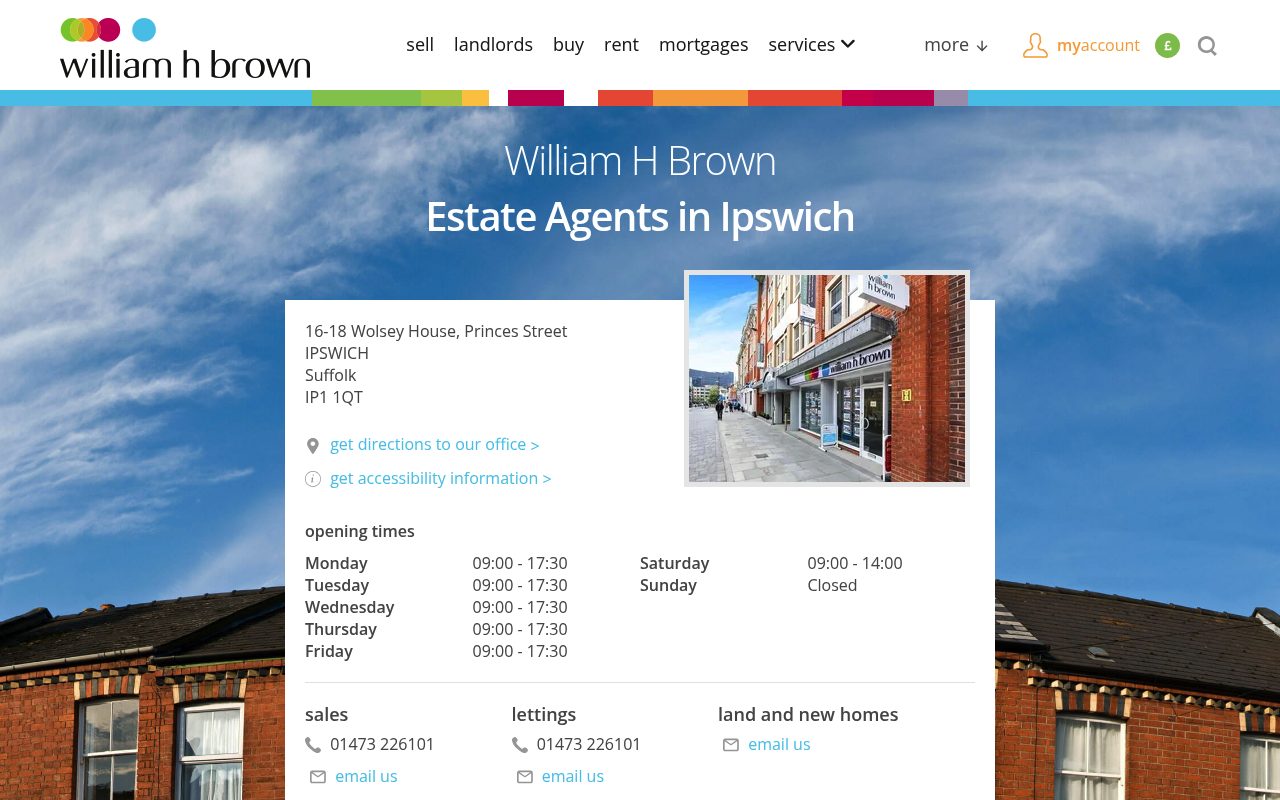 William H Brown Estate Agents Ipswich website screenshot