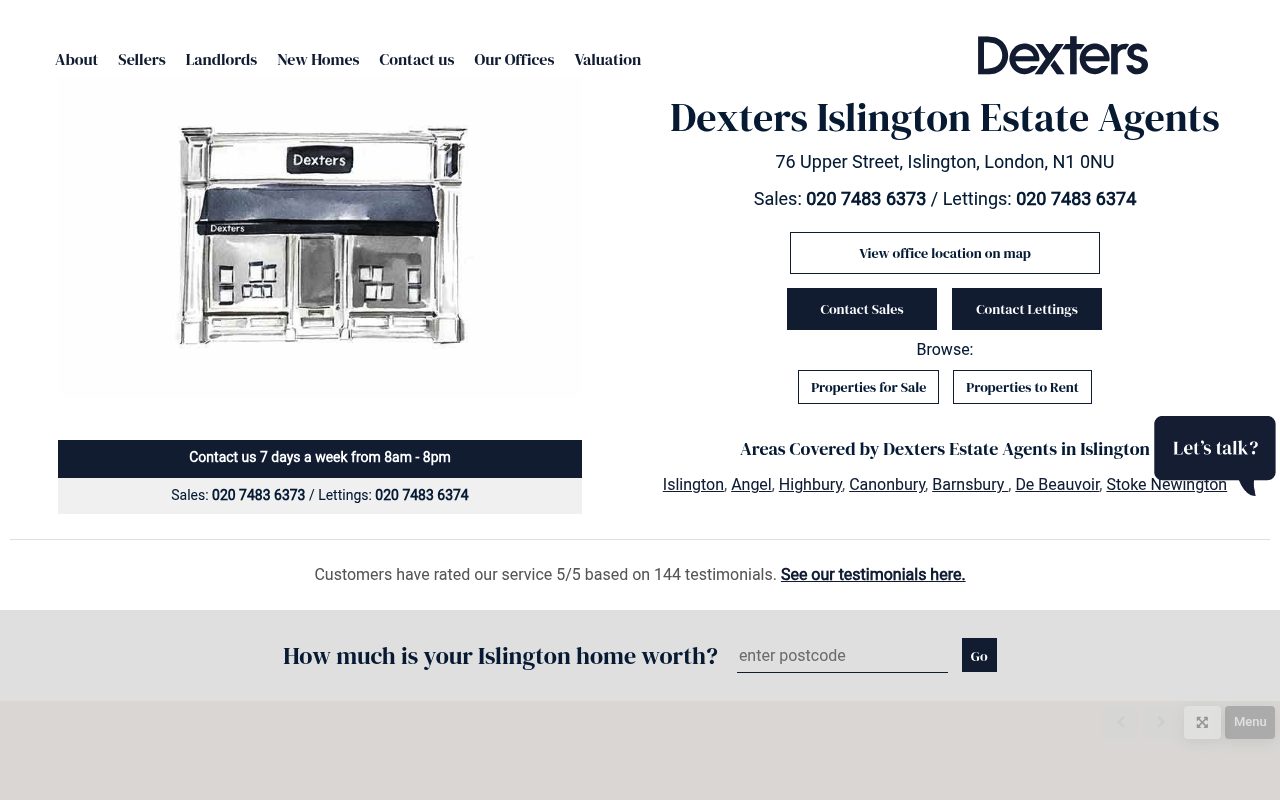 Dexters Islington Estate Agents website screenshot