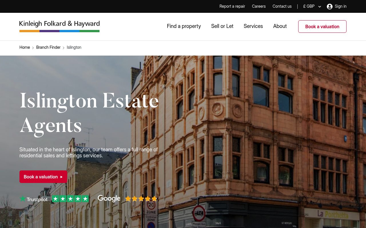 Kinleigh Folkard & Hayward Islington Estate & Lettings Agents website screenshot