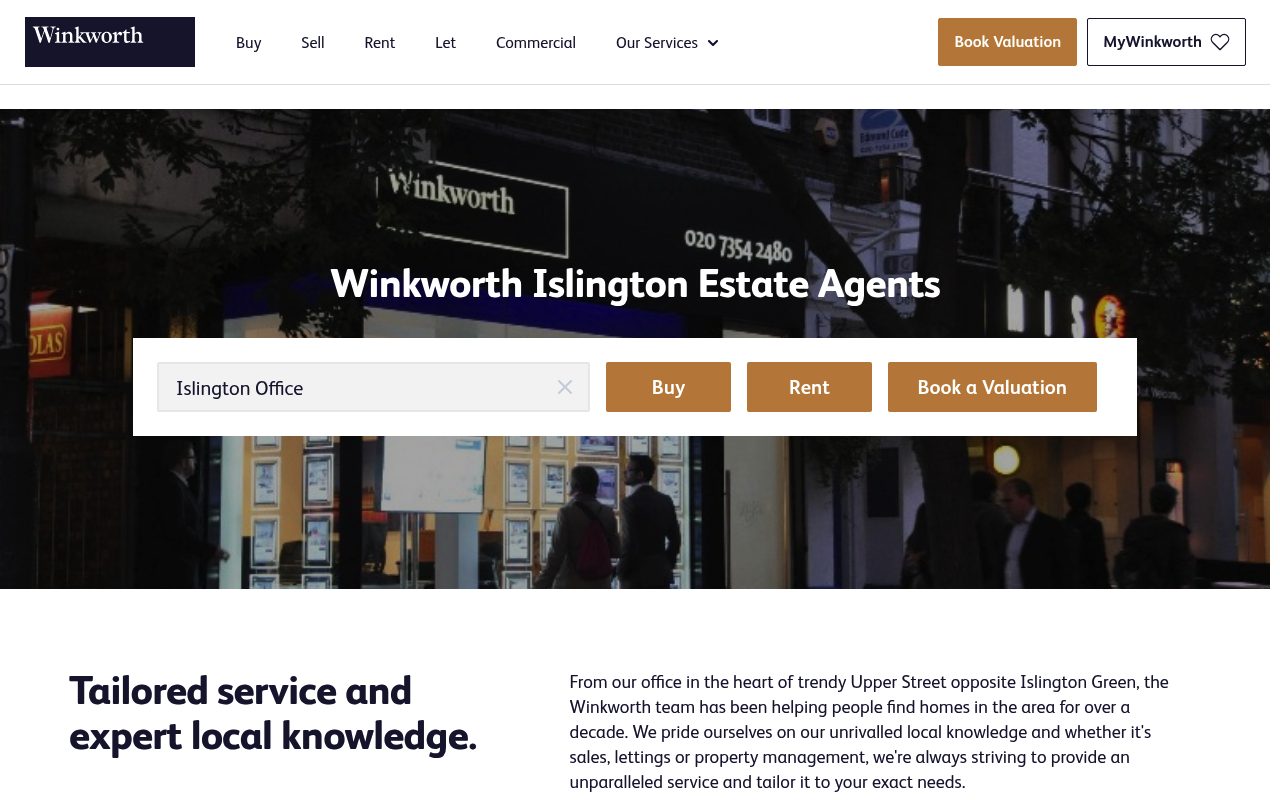 Winkworth Islington Estate Agents website screenshot