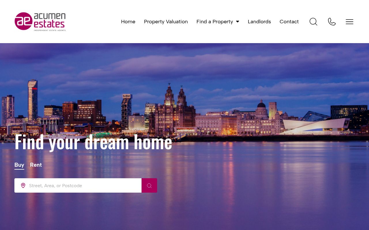 Acumen Estates, Sales & Letting Agents Liverpool website screenshot