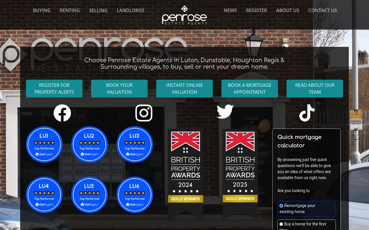 Penrose Estate Agents Luton website screenshot