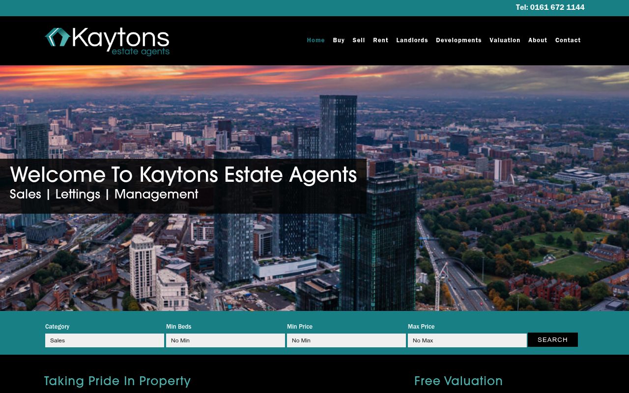 Kaytons Estate Agents - Manchester website screenshot