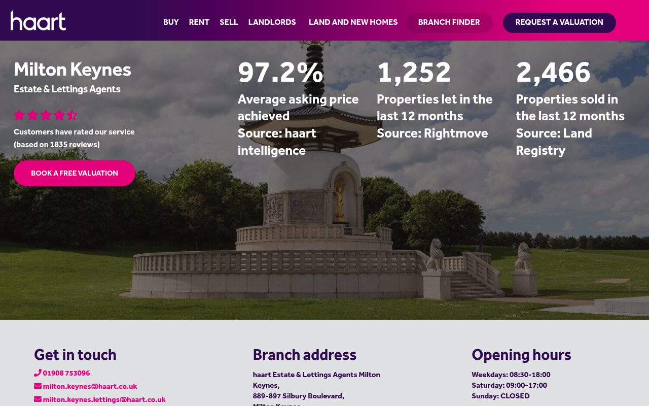 haart Estate and Lettings Agents Milton Keynes website screenshot