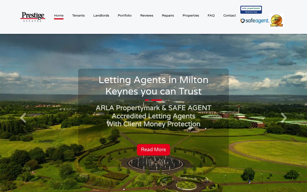 Prestige Estates MK website screenshot