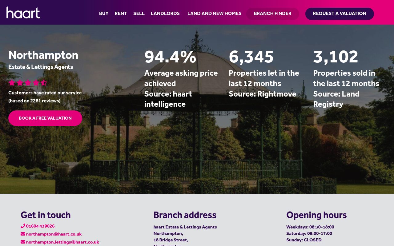 haart Estate and Lettings Agents Northampton website screenshot