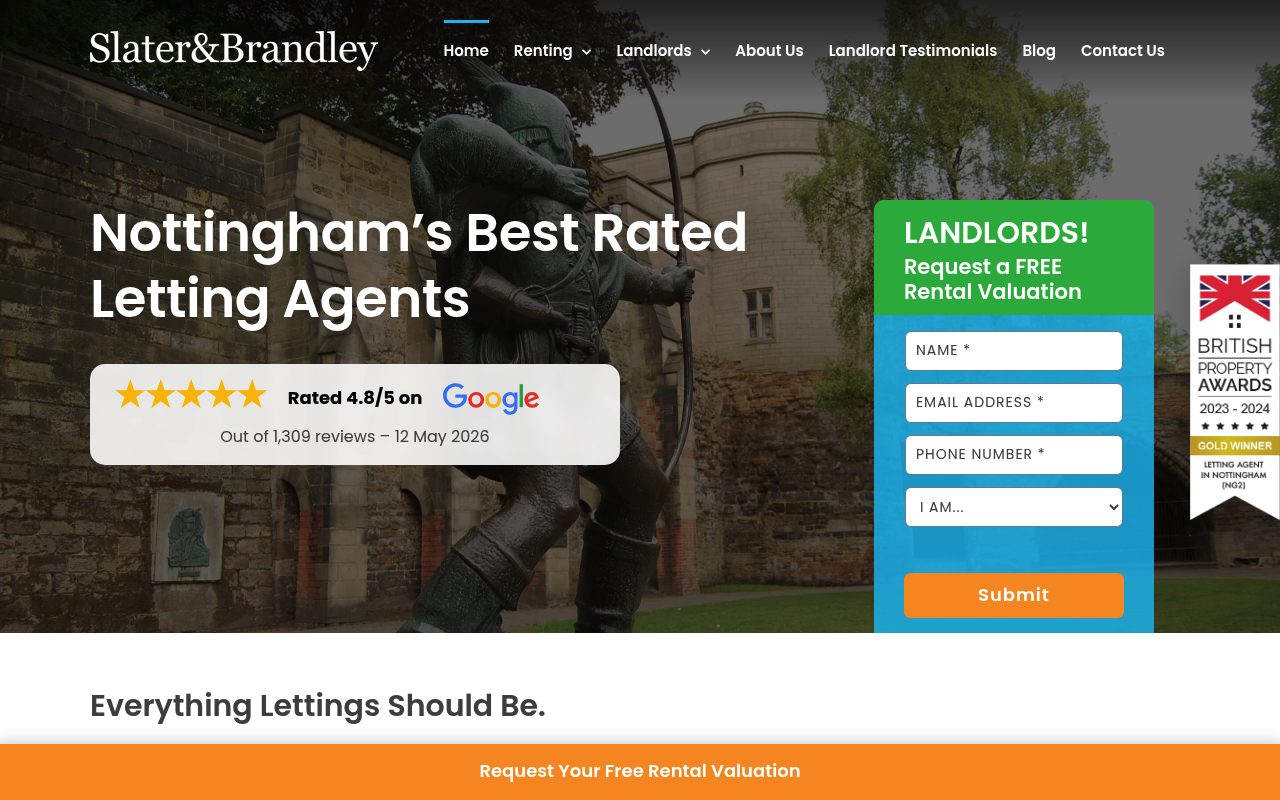 Slater & Brandley - Property Letting Agents website screenshot