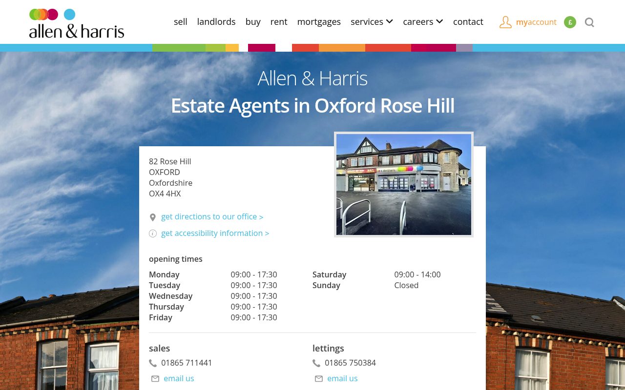 Allen and Harris Estate Agents Oxford Rose Hill website screenshot