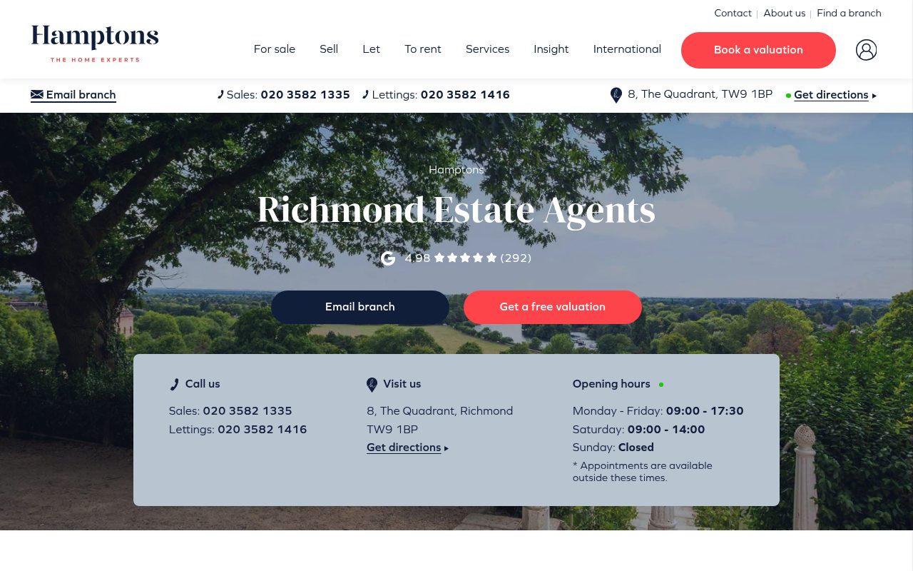 Hamptons Estate and Letting Agents Richmond website screenshot
