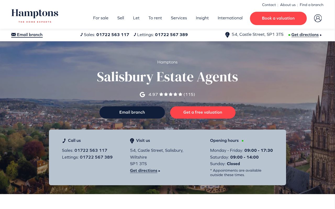 Hamptons Estate and Letting Agents Salisbury website screenshot