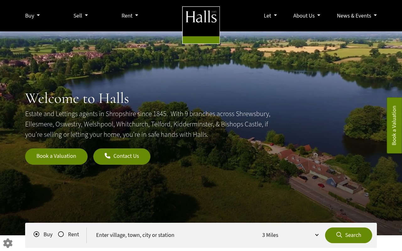 Halls Estate Agents Shrewsbury website screenshot