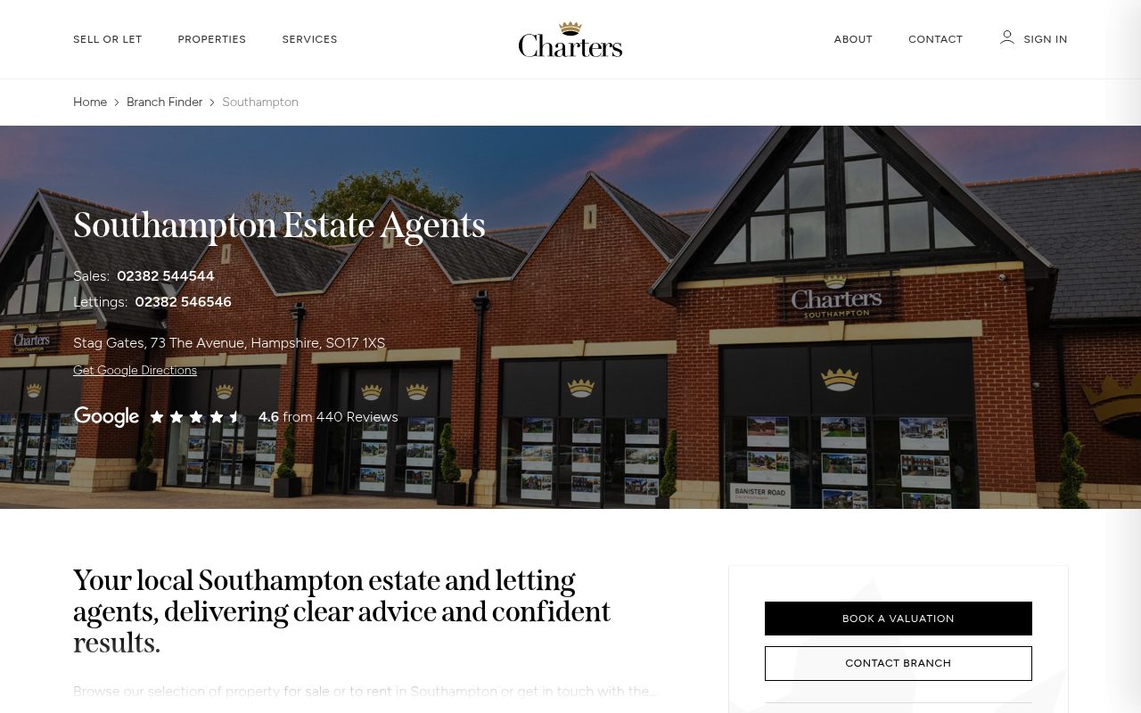 Charters Estate & Letting Agents - Southampton website screenshot