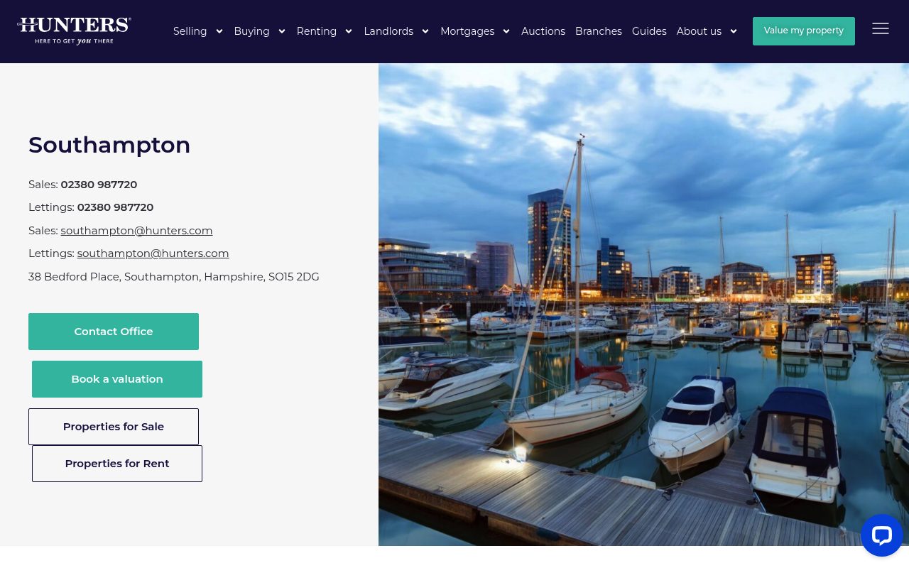 Hunters Estate & Letting Agents Southampton website screenshot