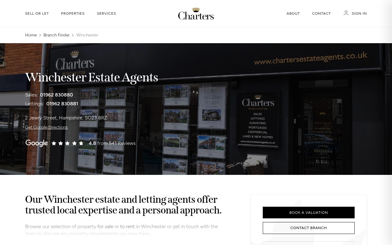 Charters Estate & Letting Agents - Winchester website screenshot