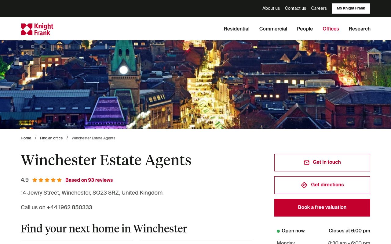 Knight Frank Winchester Estate Agents website screenshot